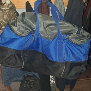 Men's Blue and Black Duffel Bag